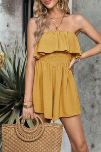 Womens Romper-Layered Smocked Strapless Romper | Dress