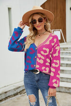 Load image into Gallery viewer, Womens Sweater-Leopard Button Up Dropped Shoulder Cardigan | sweater
