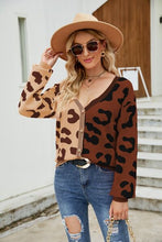 Load image into Gallery viewer, Womens Sweater-Leopard Button Up Dropped Shoulder Cardigan | sweater
