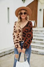 Load image into Gallery viewer, Womens Sweater-Leopard Button Up Dropped Shoulder Cardigan | sweater
