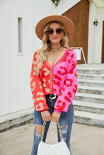 Load image into Gallery viewer, Womens Sweater-Leopard Button Up Dropped Shoulder Cardigan | sweater
