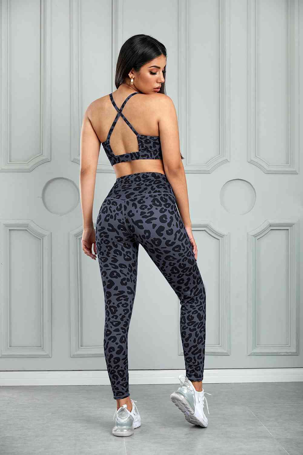 Womens Activewear-Leopard Cutout Sports Bra and Leggings Set | Activewear/Activewear Sets