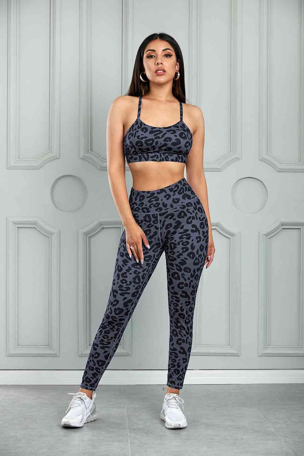 Womens Activewear-Leopard Cutout Sports Bra and Leggings Set | Activewear/Activewear Sets