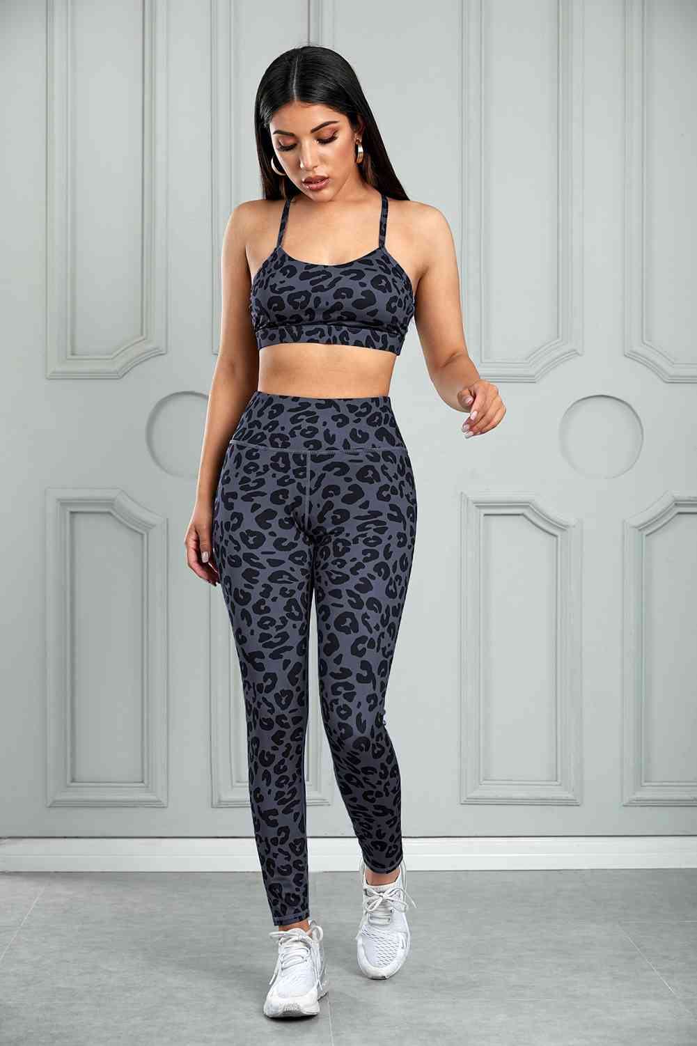 Womens Activewear-Leopard Cutout Sports Bra and Leggings Set | Activewear/Activewear Sets