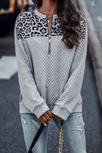 Load image into Gallery viewer, Womens Sweatshirt-Leopard Half-Zip Dropped Shoulder Sweatshirt
