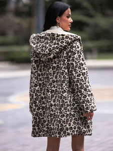 Womens Lingerie-Leopard Print Hooded Teddy Coat