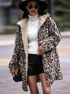 Womens Lingerie-Leopard Print Hooded Teddy Coat