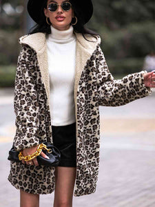 Womens Lingerie-Leopard Print Hooded Teddy Coat