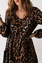 Load image into Gallery viewer, Womens Dress-Leopard V-Neck Balloon Sleeve Tiered Dress | Dresses
