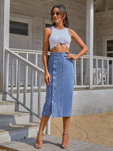 Load image into Gallery viewer, Womens Skirt-Long Denim Skirt | Button Down | Jeans
