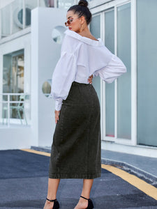 Womens Skirt-Long Denim Skirt | Button Down | Jeans