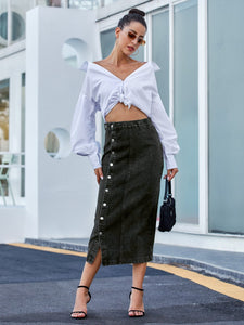 Womens Skirt-Long Denim Skirt | Button Down | Jeans