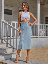 Load image into Gallery viewer, Womens Skirt-Long Denim Skirt | Button Down | Jeans
