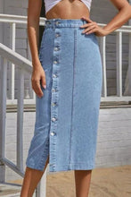 Load image into Gallery viewer, Womens Skirt-Long Denim Skirt | Split Denim Skirt | Denim Skirt
