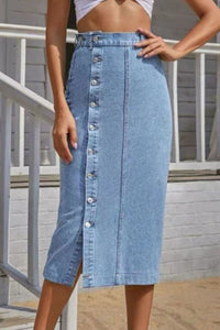 Womens Skirt-Long Denim Skirt | Split Denim Skirt | Denim Skirt