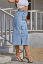 Load image into Gallery viewer, Womens Skirt-Long Denim Skirt | Split Denim Skirt | Denim Skirt
