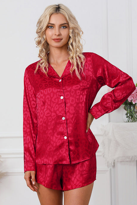 Womens Loungewear-Long Sleeve Shirt and Shorts Lounge Set