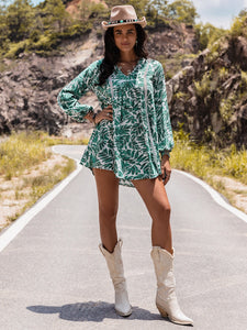 Womens Mini Dress-Long Sleeve V-Neck Mini Dress