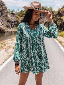 Womens Mini Dress-Long Sleeve V-Neck Mini Dress