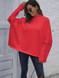 Womens Sweater-Simple Loose Hem Plain Sweater