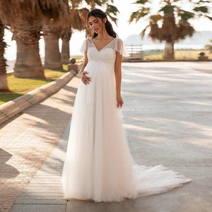 Maternity Wedding Dress-V Neck Maternity Bridal Gown | Wedding Dresses