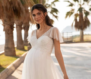 Maternity V Neck Wedding Bridal Gown | A-Line Broke Girl Philanthropy