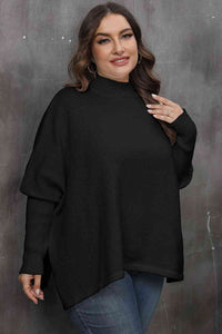 Womens Sweater-Mock Neck Raglan Sleeve Slit Sweater