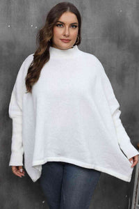 Womens Sweater-Mock Neck Raglan Sleeve Slit Sweater