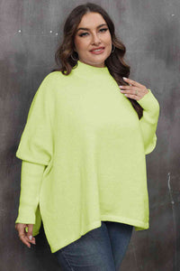 Womens Sweater-Mock Neck Raglan Sleeve Slit Sweater