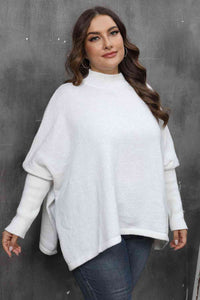 Womens Sweater-Mock Neck Raglan Sleeve Slit Sweater