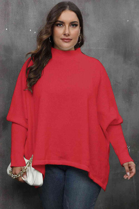 Womens Sweater-Mock Neck Raglan Sleeve Slit Sweater