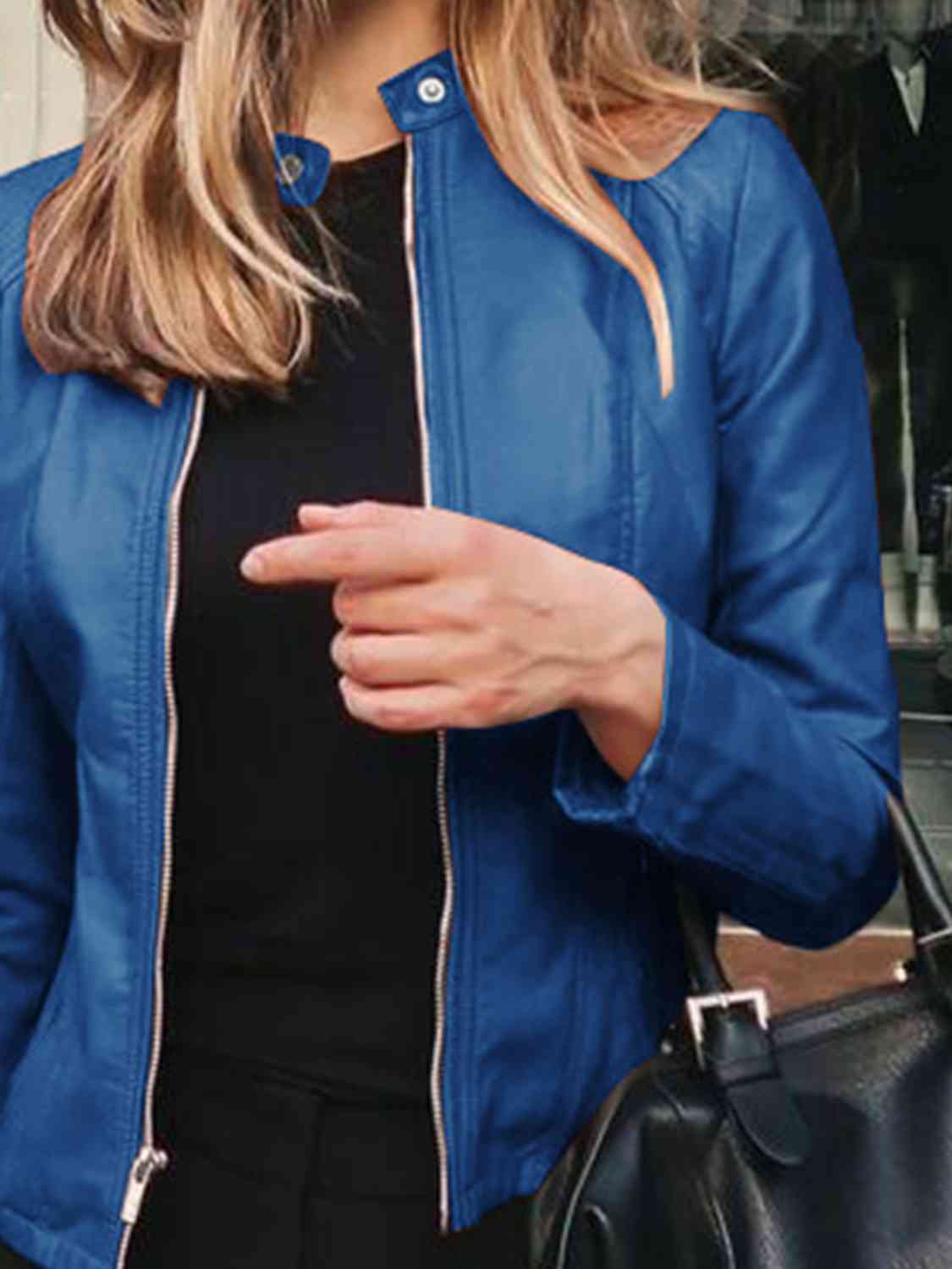 Womens Jacket-Casual Mock Neck Zip Up Jacket