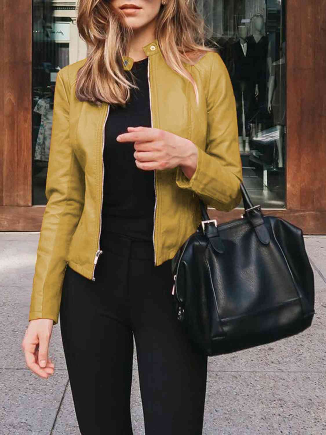 Womens Jacket-Casual Mock Neck Zip Up Jacket