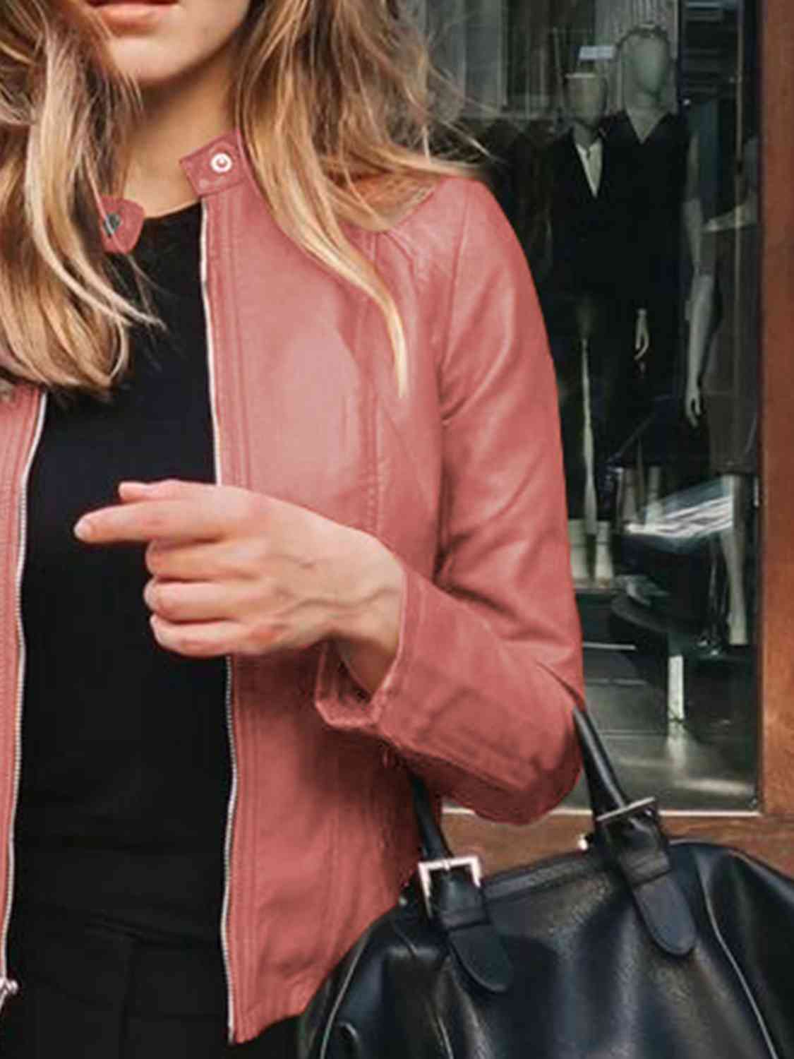 Womens Jacket-Casual Mock Neck Zip Up Jacket