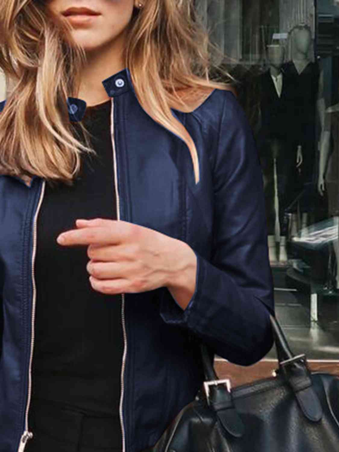 Womens Jacket-Casual Mock Neck Zip Up Jacket