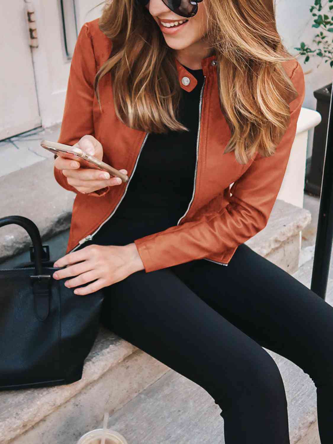 Womens Jacket-Casual Mock Neck Zip Up Jacket