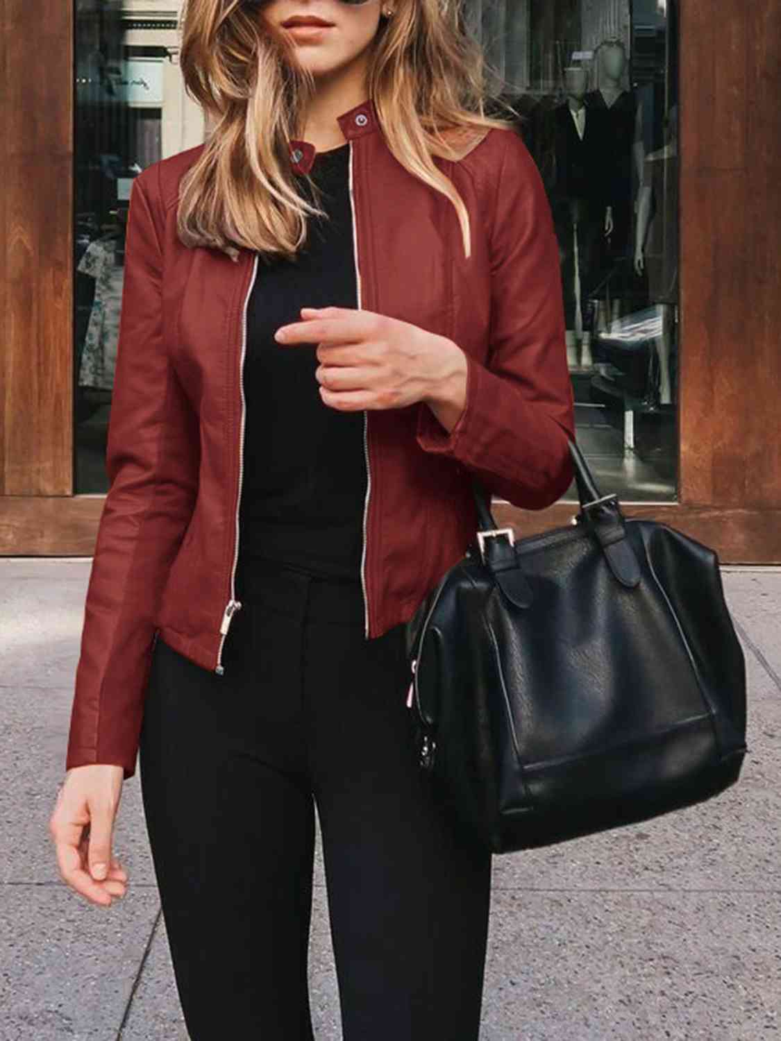 Womens Jacket-Casual Mock Neck Zip Up Jacket