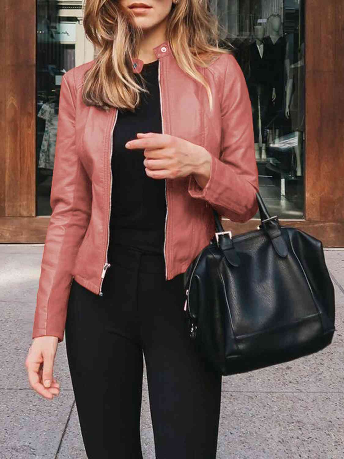 Womens Jacket-Casual Mock Neck Zip Up Jacket