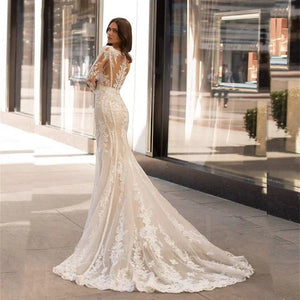 Mermaid Wedding Dress-Lace V Neck Bridal Gown | Wedding Dresses