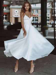 Short Wedding Dress-Simple Ankle-Length Beach Wedding Dress | Wedding & Bridal Party Dresses