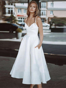 Short Wedding Dress-Simple Ankle-Length Beach Wedding Dress | Wedding & Bridal Party Dresses