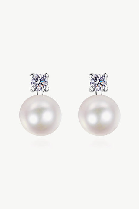 Moissanite Earrings-Moissanite Pearl Stud Earrings | moissanite earrings