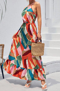 Womens Dress-Multicolored Tied Grecian Neck Maxi Dress | Dresses/Maxi Dresses