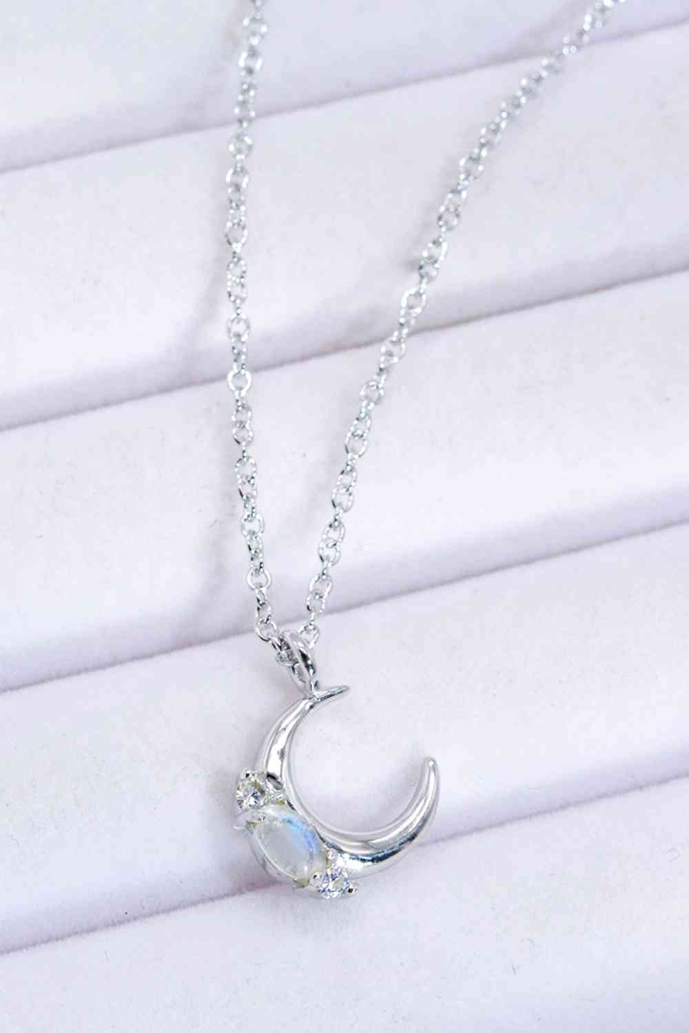 Womens Necklace-Natural Moonstone Moon Pendant Necklace