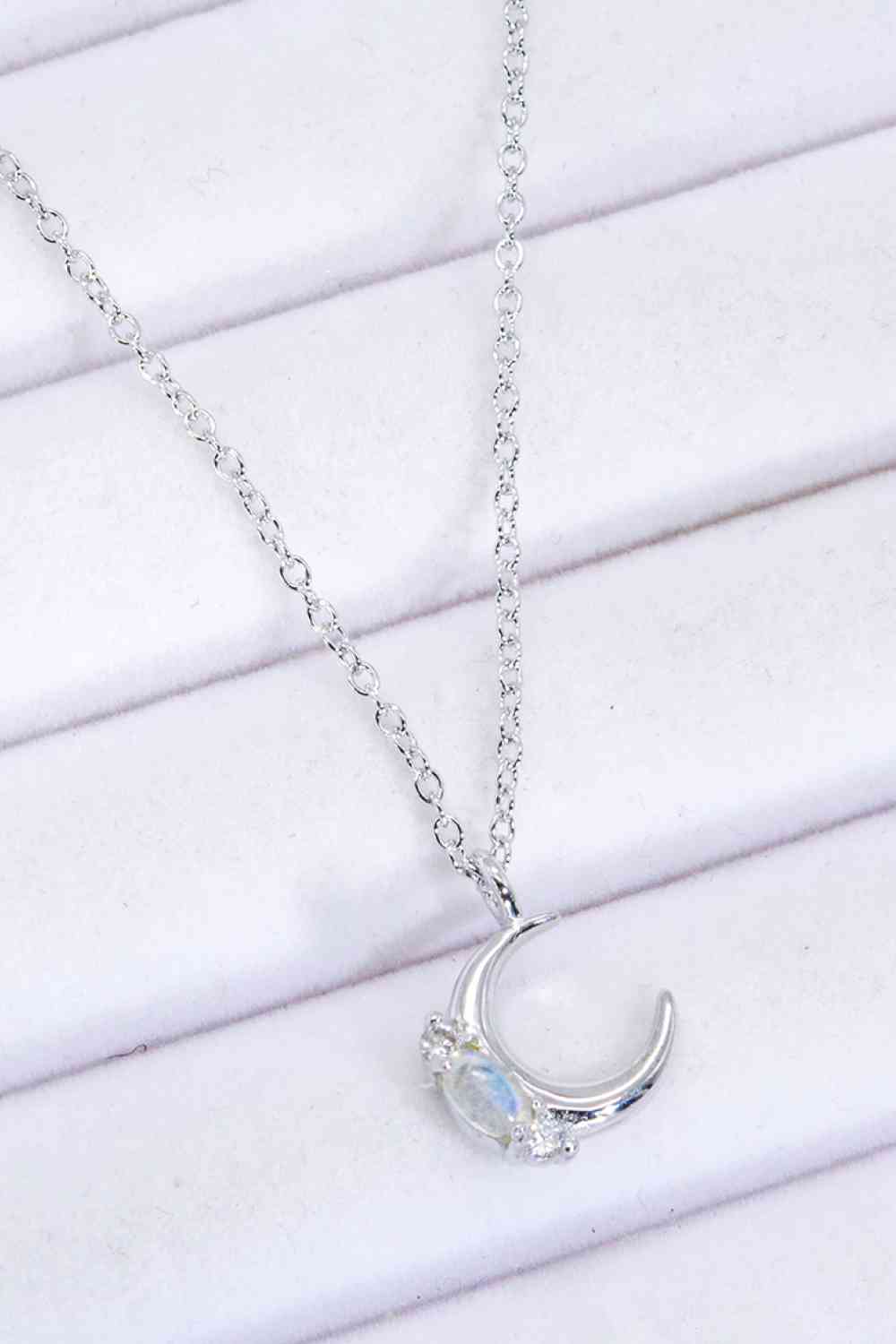 Womens Necklace-Natural Moonstone Moon Pendant Necklace