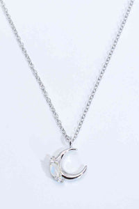Womens Necklace-Natural Moonstone Moon Pendant Necklace