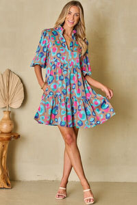 Womens Mini Dress-Notched Balloon Sleeve Mini Dress | Dress