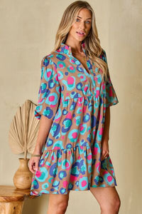 Womens Mini Dress-Notched Balloon Sleeve Mini Dress | Dress