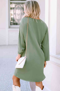 Womens Dress-Notched Long Sleeve Dress with Pockets | Dresses/Mini Dresses