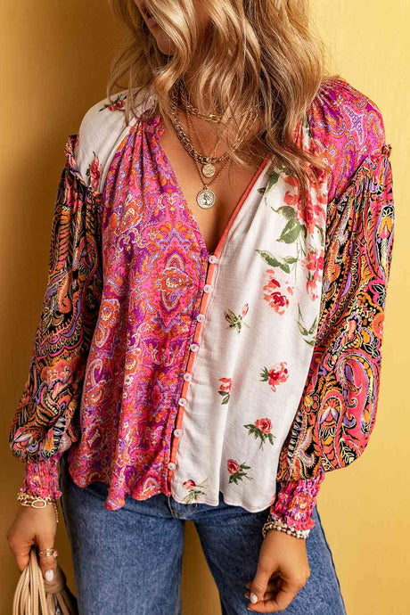 Womens Blouse-Notched Neck Lantern Sleeve Blouse | Tops/Blouses & Shirts